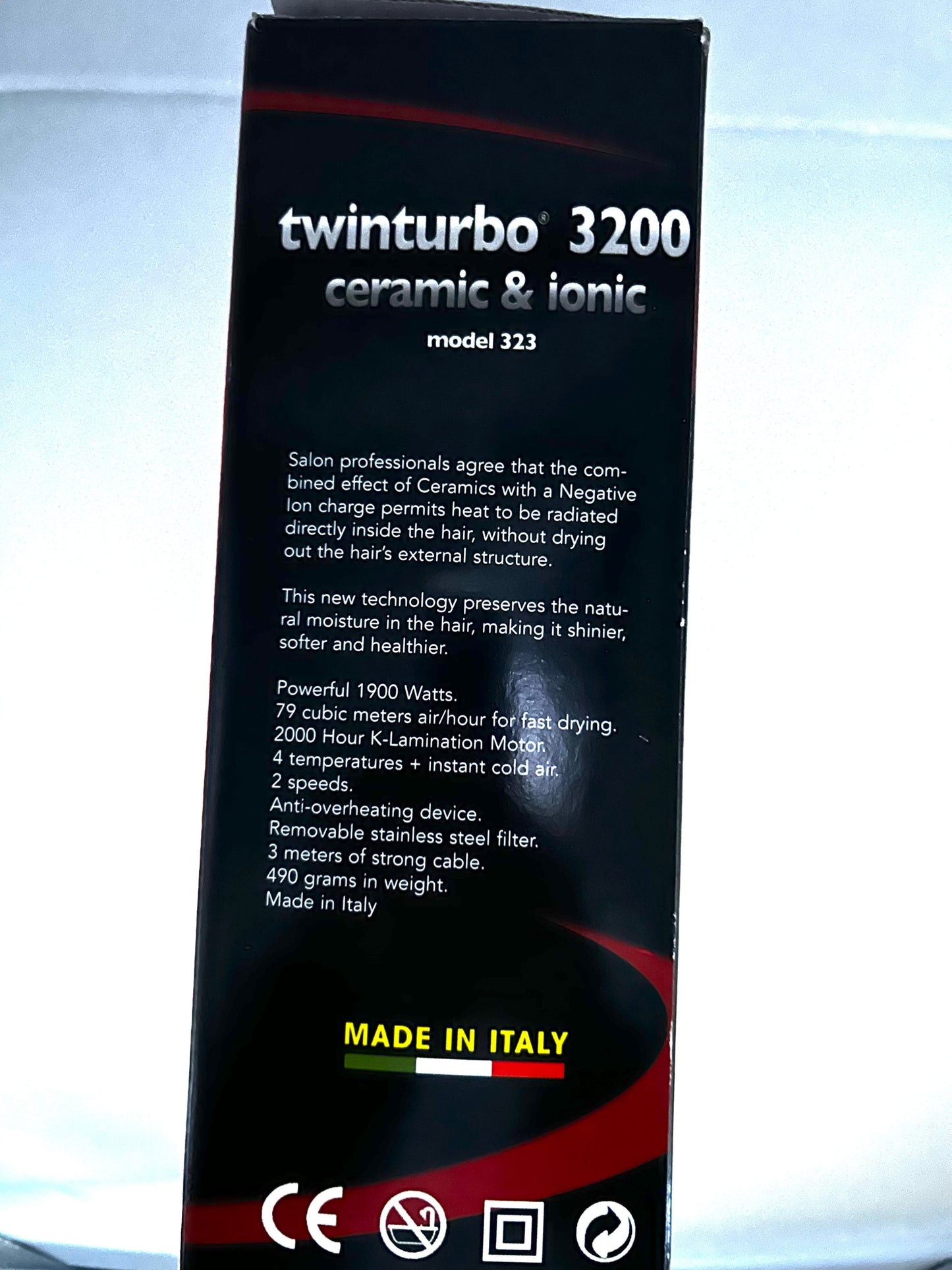 Hair Dryer Twin Turbo Ceramic Ionic 3200 Black 1900 Watts #323 Hair Dryers