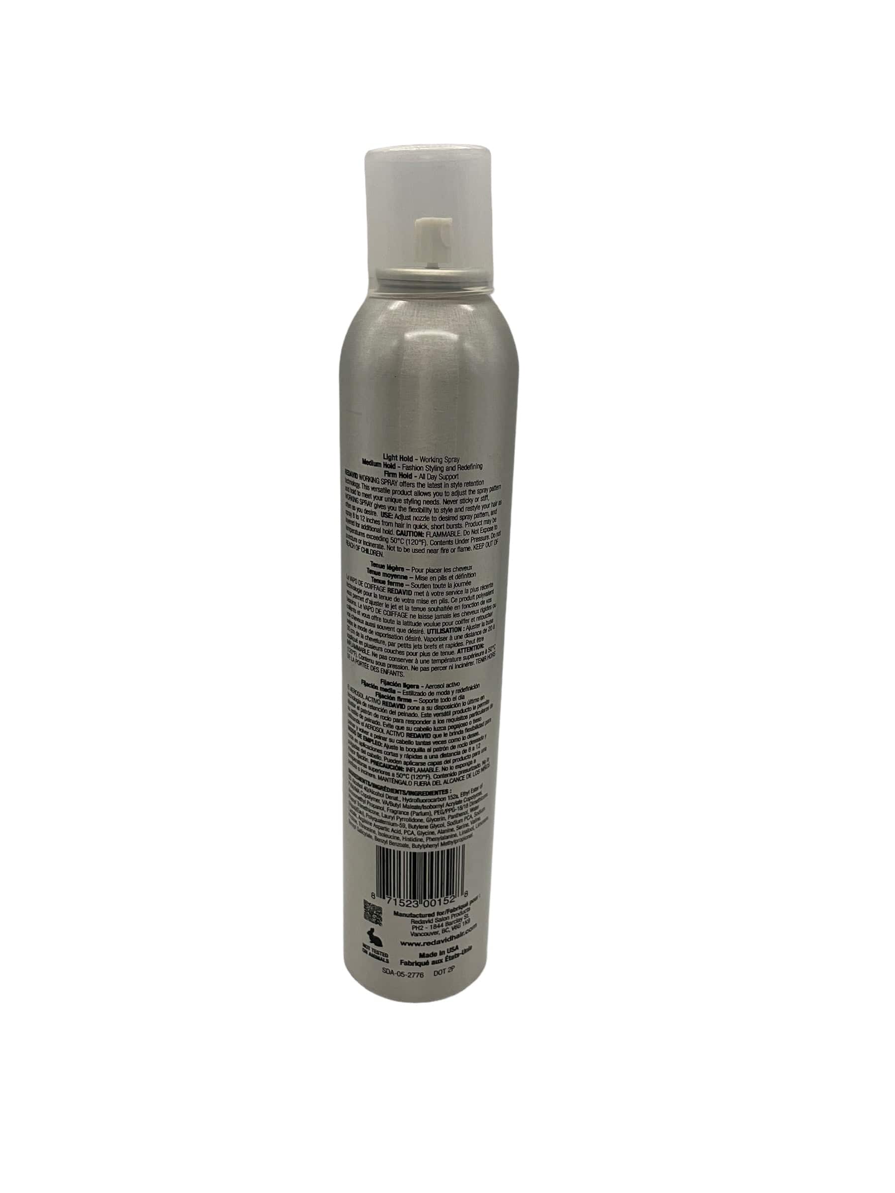 Hair Spray Redavid Working Spray Variable Hold Light or Med  10 oz Hair Spray