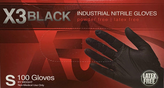 Disposable Gloves Nitrile Powder/ Latex Free X3 Black Industrial Small 100 pk Disposable Gloves