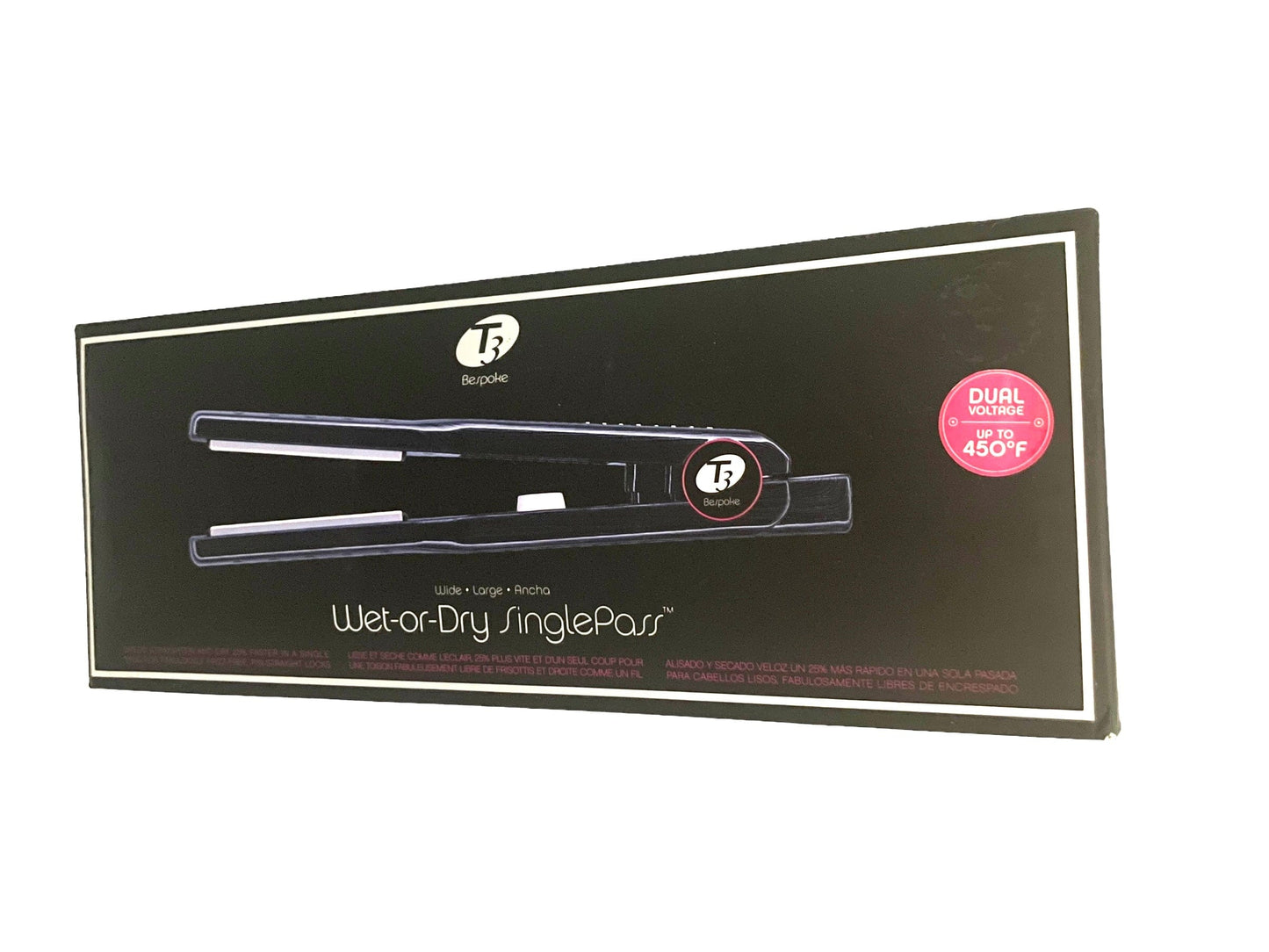 T3 Bespoke Wet or Dry Single Pass Tourmaline Flat Iron 1 3/4” Dual Voltage Up 450F Flat Iron