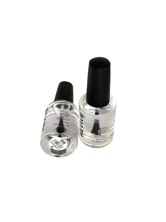 Cindi Revive protective top coat bottles, part of Reflection Beauty Supply's base coat and top coat nail lineup