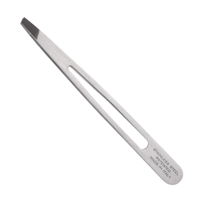 Slant tip stainless steel tweezers for brow shaping, Reflection Beauty Supply