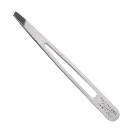Slant tip stainless steel tweezers for brow shaping, Reflection Beauty Supply