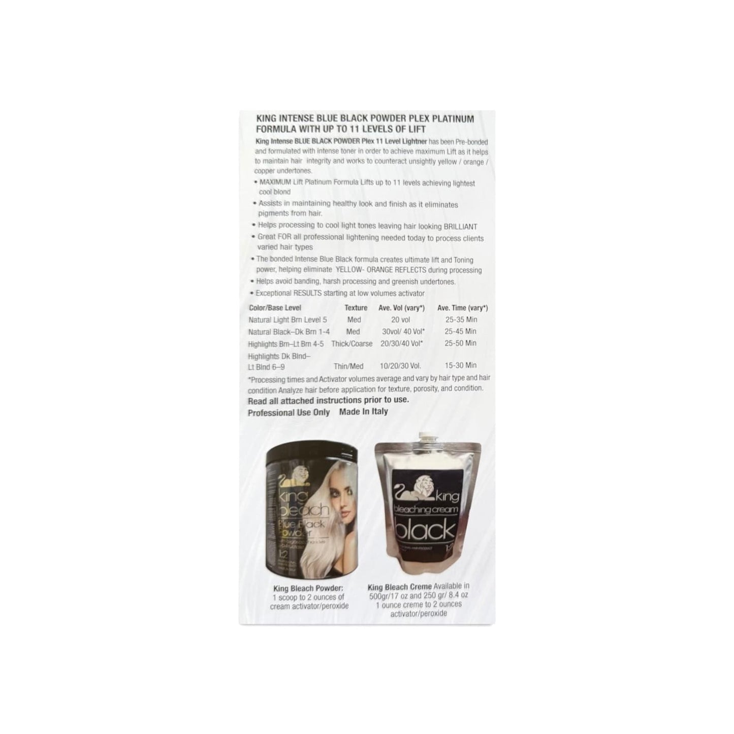 Hair Bleach The King Blue Black Powder Bleach Platinum Formula with Plex 16oz Bleach