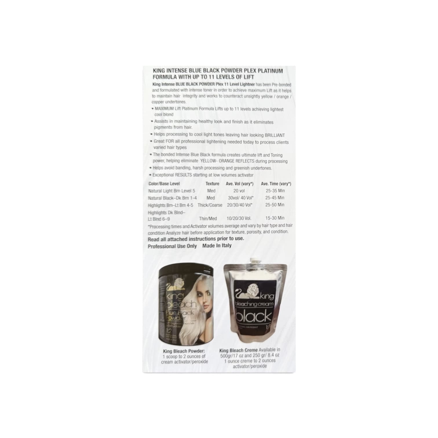 Hair Bleach The King Blue Black Powder Bleach Platinum Formula with Plex 16oz Bleach