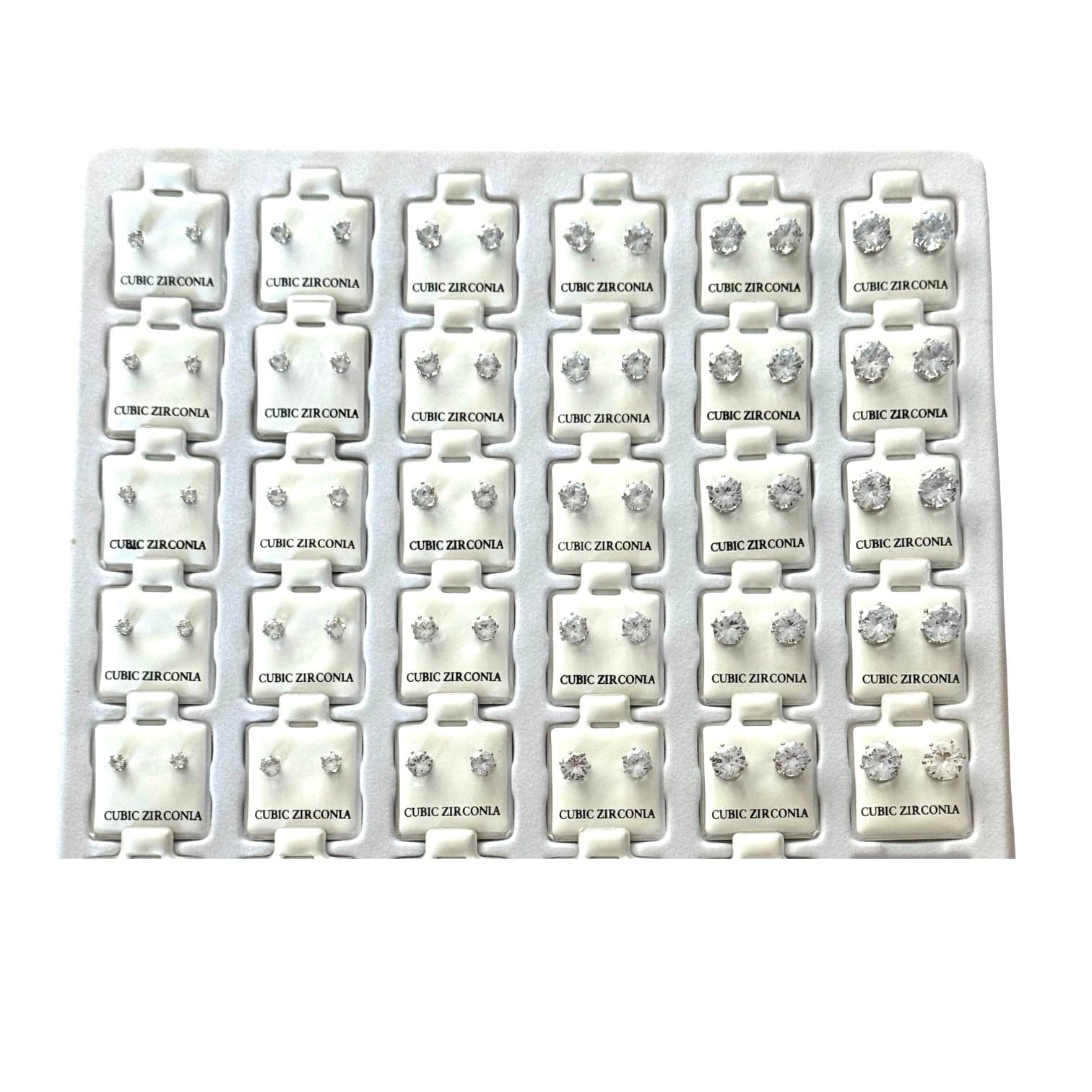 Earrings Cubic Zirconia Stone Stud Round Silver Tone Fashion jewelry