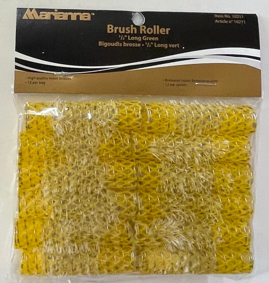 Hair Brush Rollers 1/2" Yellow & 2 7/8” Long 12 pk Hair Rollers