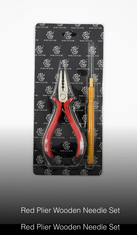 Hair Extensions Red Pliers & Wooden Needle Set Hair Extension Tools