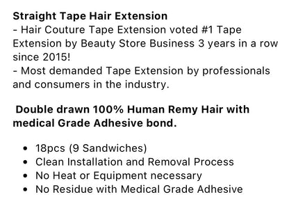 Tape In Hair Extensions Hair Couture Straight 100% Remy Human Hair 18pcs Hair Extensions