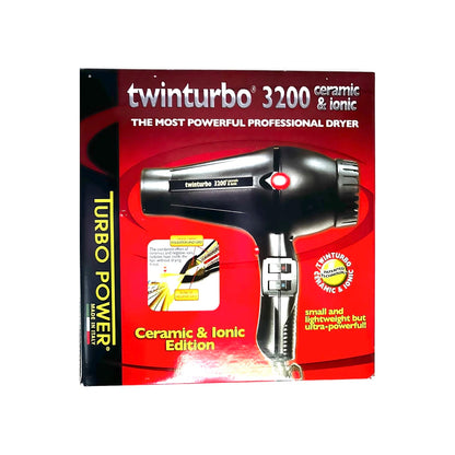 Hair Dryer Twin Turbo Ceramic Ionic 3200 Black 1900 Watts Hair Dryers